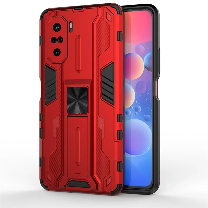 PC + TPU Combo Coloque la Caja de Diseño Del Teléfono de Kickstand a Prueba de Golpes Para Xiaomi Redmi K40/K40 Pro/K40 Pro +/mi 11i/Poco F3 - Rojo