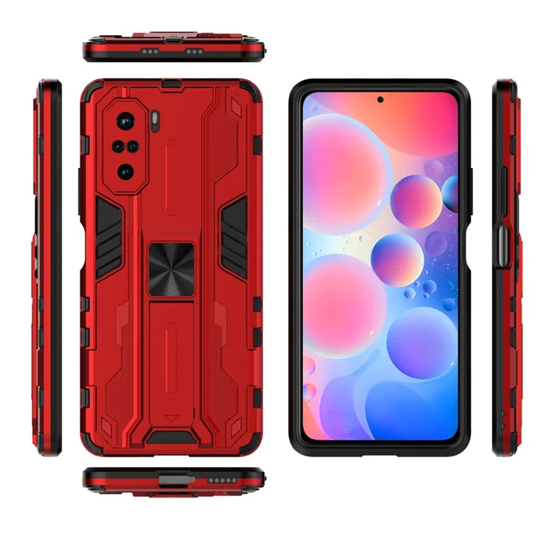 PC + TPU Combo Shockproof Kickstand Design Phone Case for Xiaomi Redmi K40/K40 Pro/K40 Pro+/Mi 11i/Poco F3 - Red