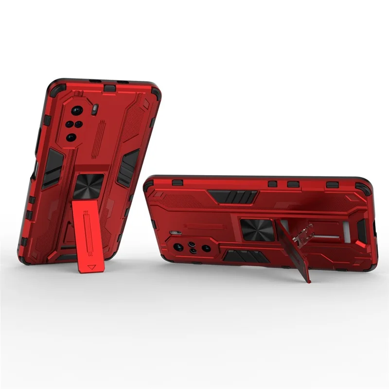 PC + TPU Combo Coloque la Caja de Diseño Del Teléfono de Kickstand a Prueba de Golpes Para Xiaomi Redmi K40/K40 Pro/K40 Pro +/mi 11i/Poco F3 - Rojo