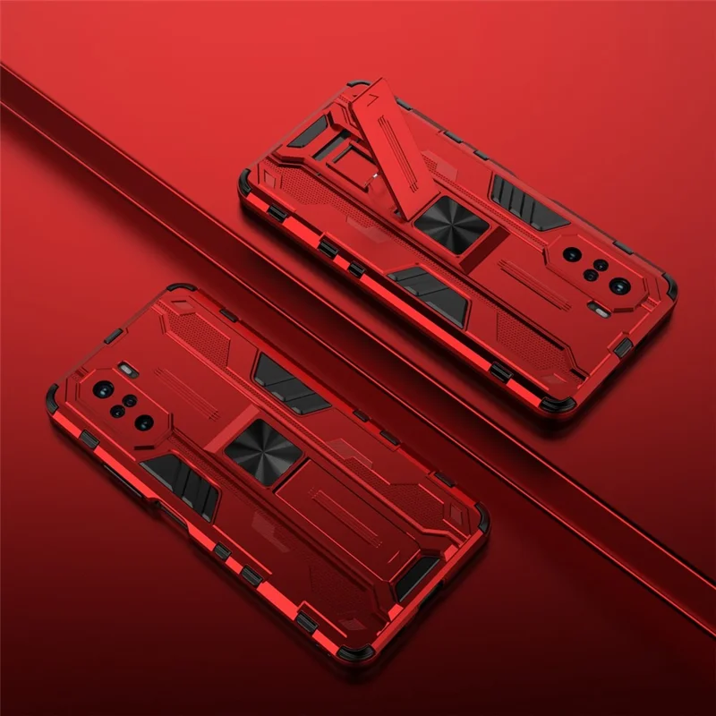 PC + TPU Combo Coloque la Caja de Diseño Del Teléfono de Kickstand a Prueba de Golpes Para Xiaomi Redmi K40/K40 Pro/K40 Pro +/mi 11i/Poco F3 - Rojo