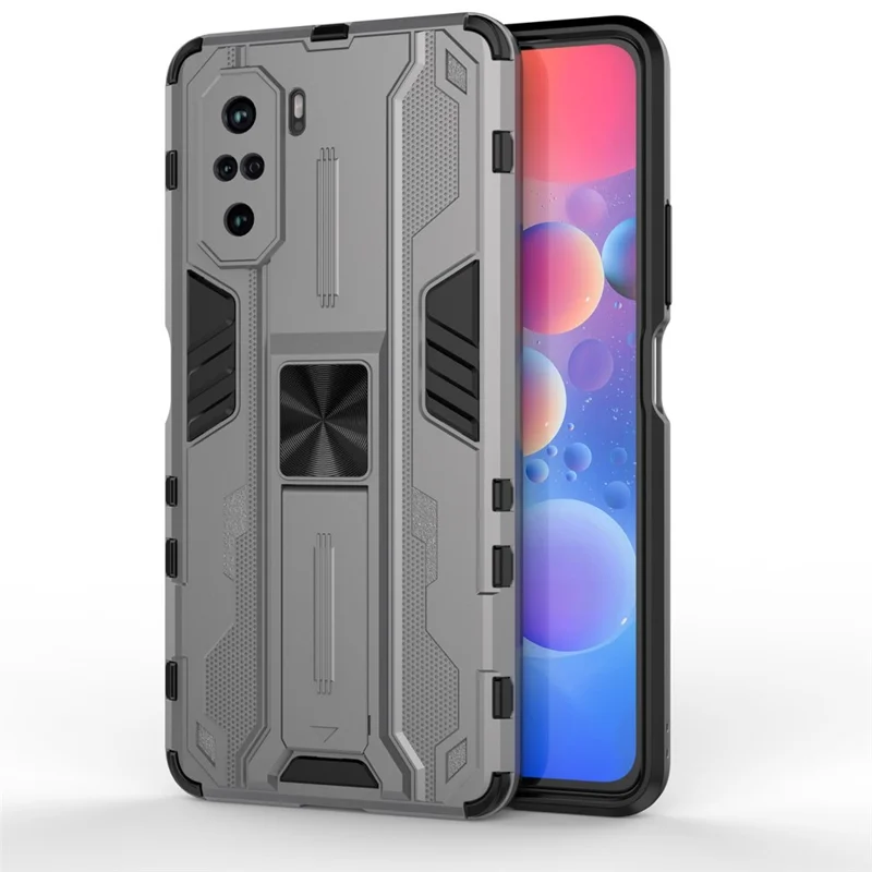 PC + TPU Combo Shockproof Kickstand Design Phone Case for Xiaomi Redmi K40/K40 Pro/K40 Pro+/Mi 11i/Poco F3 - Grey