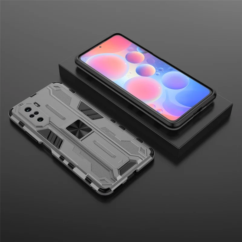 PC + TPU Combo Shockproof Kickstand Design Phone Case for Xiaomi Redmi K40/K40 Pro/K40 Pro+/Mi 11i/Poco F3 - Grey