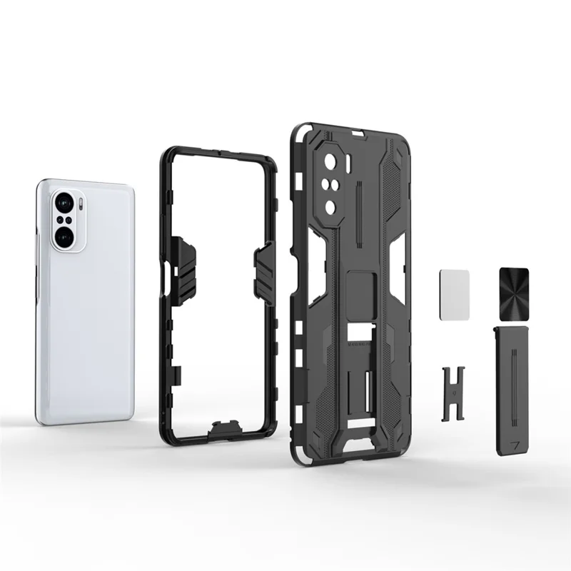 PC + TPU Combo Shockproof Kickstand Design Phone Case for Xiaomi Redmi K40/K40 Pro/K40 Pro+/Mi 11i/Poco F3 - Grey