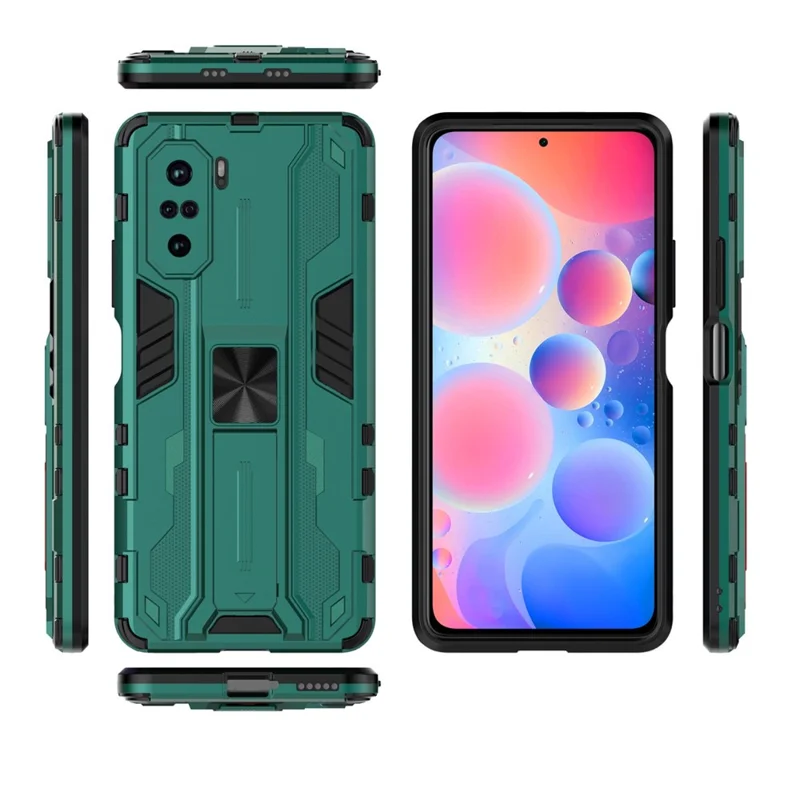 PC + TPU Combo Coloque la Caja de Diseño Del Teléfono de Kickstand a Prueba de Golpes Para Xiaomi Redmi K40/K40 Pro/K40 Pro +/mi 11i/Poco F3 - Verde