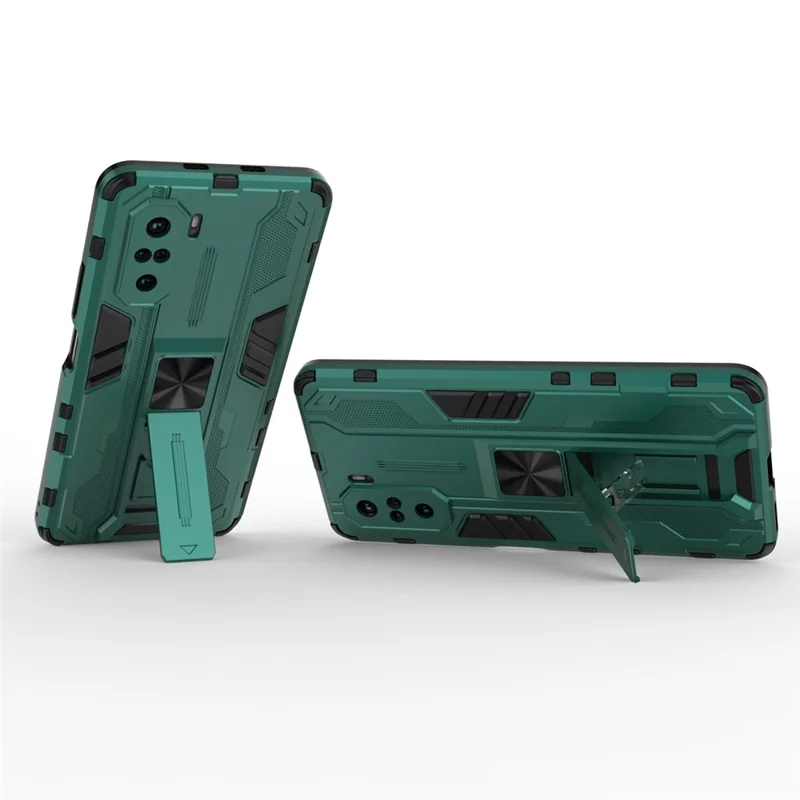 PC + TPU Combo Coloque la Caja de Diseño Del Teléfono de Kickstand a Prueba de Golpes Para Xiaomi Redmi K40/K40 Pro/K40 Pro +/mi 11i/Poco F3 - Verde