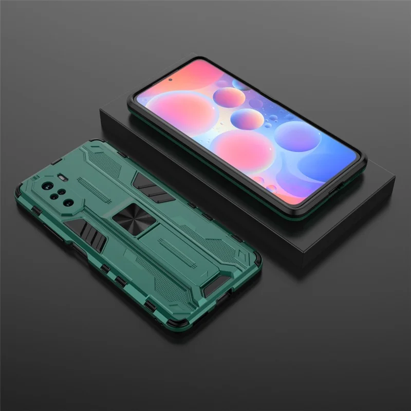 PC + TPU Combo Coloque la Caja de Diseño Del Teléfono de Kickstand a Prueba de Golpes Para Xiaomi Redmi K40/K40 Pro/K40 Pro +/mi 11i/Poco F3 - Verde