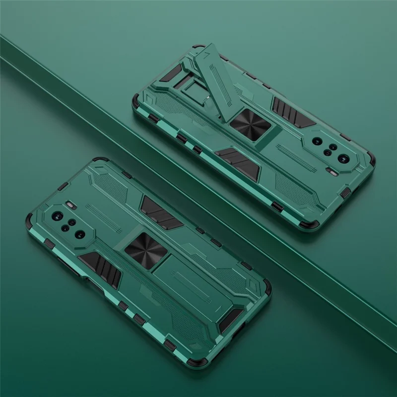 PC + TPU Combo Shockproof Kickstand Design Phone Case for Xiaomi Redmi K40/K40 Pro/K40 Pro+/Mi 11i/Poco F3 - Green