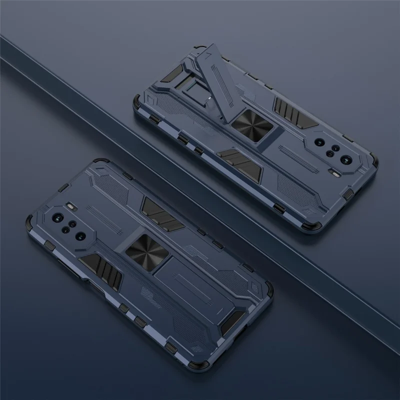 PC + TPU Combo Shockproof Kickstand Design Phone Case for Xiaomi Redmi K40/K40 Pro/K40 Pro+/Mi 11i/Poco F3 - Blue