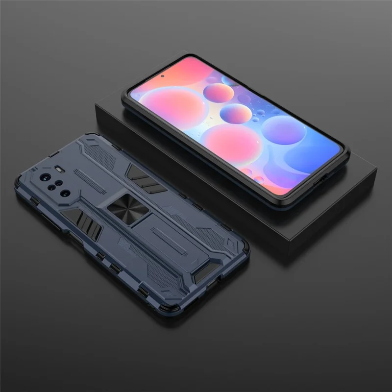 PC + TPU Combo Shockproof Kickstand Design Phone Case for Xiaomi Redmi K40/K40 Pro/K40 Pro+/Mi 11i/Poco F3 - Blue