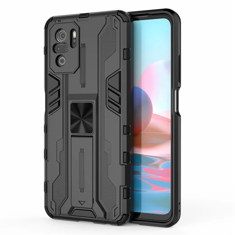 Étui de Téléphone Combo Pcp PC + TPU Avec Conception de Kickstand Pour Xiaomi Redmi Note 10 4g / Note 10S - le Noir