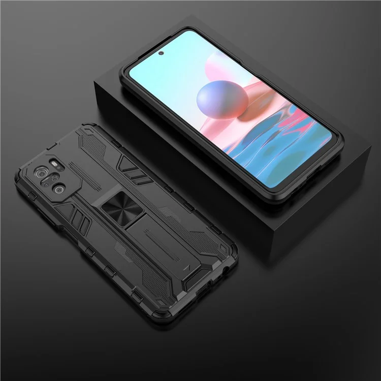 Étui de Téléphone Combo Pcp PC + TPU Avec Conception de Kickstand Pour Xiaomi Redmi Note 10 4g / Note 10S - le Noir