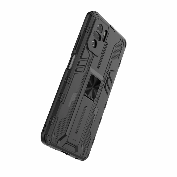 For Xiaomi Redmi Note 10 4G / Note 10S 4G / Poco M5s 4G Shockproof PC + TPU Combo Phone Case with Kickstand Design - Black