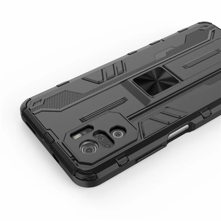 For Xiaomi Redmi Note 10 4G / Note 10S 4G / Poco M5s 4G Shockproof PC + TPU Combo Phone Case with Kickstand Design - Black