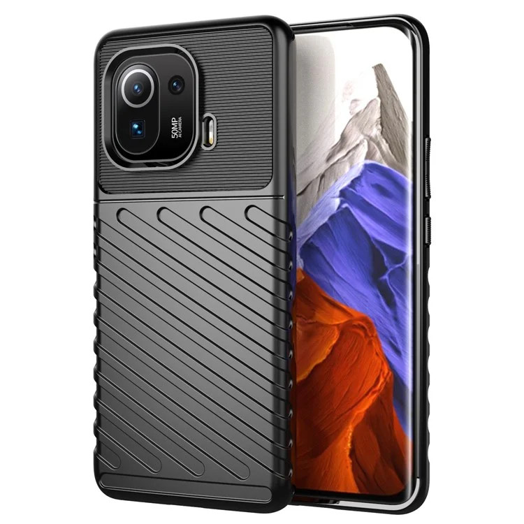 Thunder Series Stylish Twill Texture Soft TPU Case Telefone Para Xiaomi Mi 11 Pro - Preto