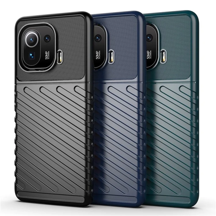 Thunder Series Stylish Twill Texture Soft TPU Case Telefone Para Xiaomi Mi 11 Pro - Preto