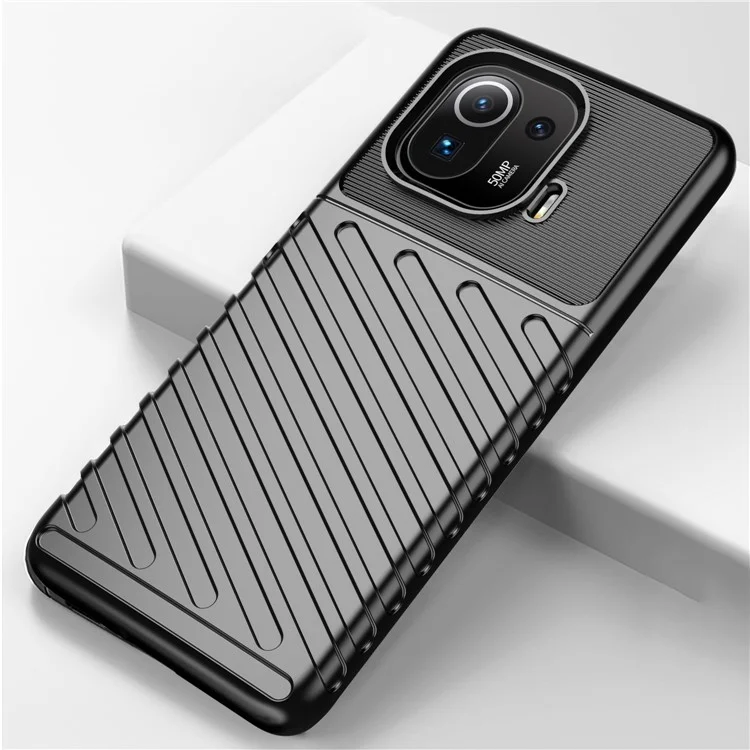 Thunder Series Stylish Twill Texture Soft TPU Case Telefone Para Xiaomi Mi 11 Pro - Preto