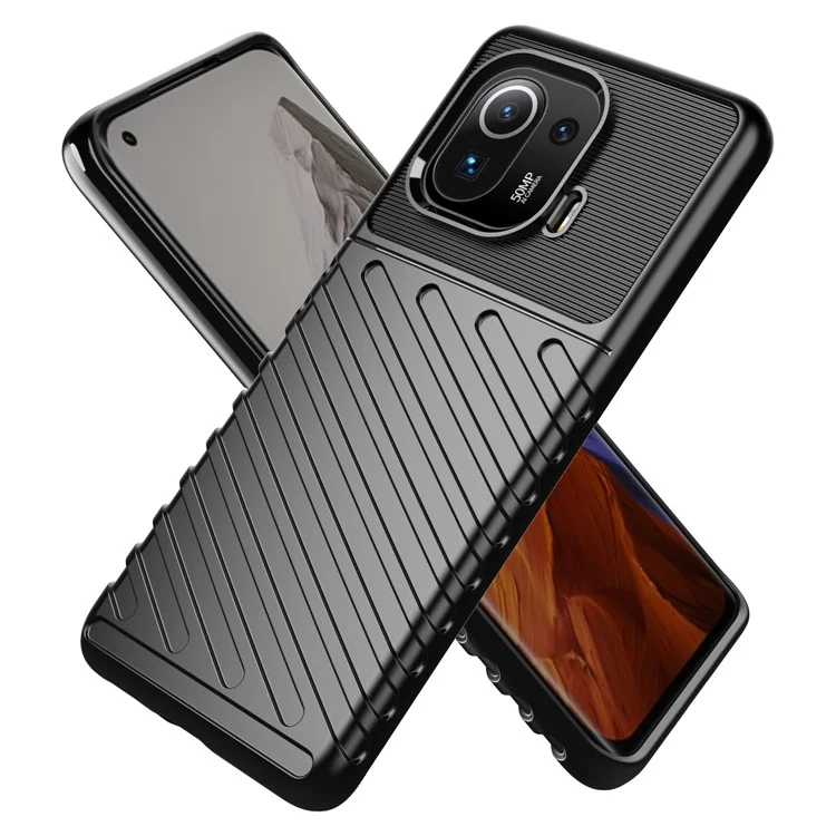 Thunder Series Stylish Twill Texture Soft TPU Case Telefone Para Xiaomi Mi 11 Pro - Preto