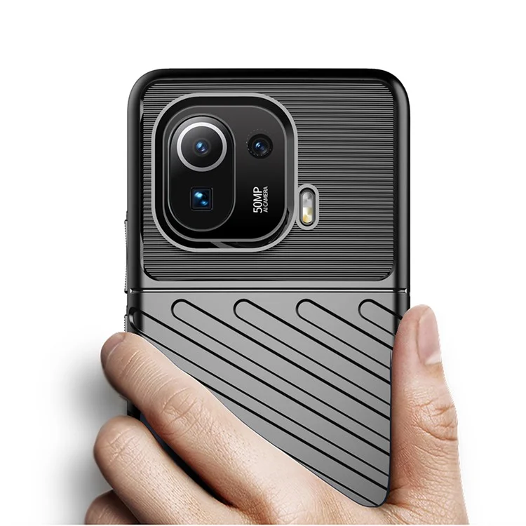 Thunder Series Stylish Twill Texture Soft TPU Case Telefone Para Xiaomi Mi 11 Pro - Preto