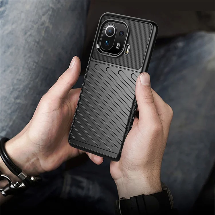 Thunder Series Stylish Twill Texture Soft TPU Case Telefone Para Xiaomi Mi 11 Pro - Preto