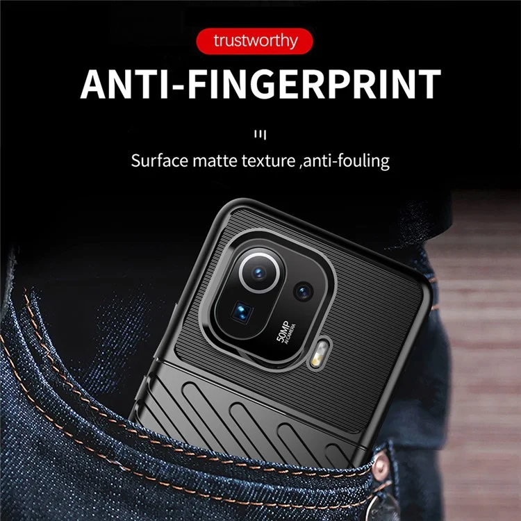 Thunder Series Stylish Twill Texture Soft TPU Case Telefone Para Xiaomi Mi 11 Pro - Preto