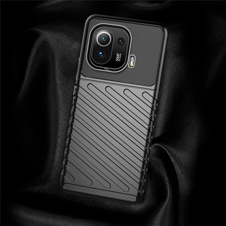 Thunder Series Stylish Twill Texture Soft TPU Case Telefone Para Xiaomi Mi 11 Pro - Preto
