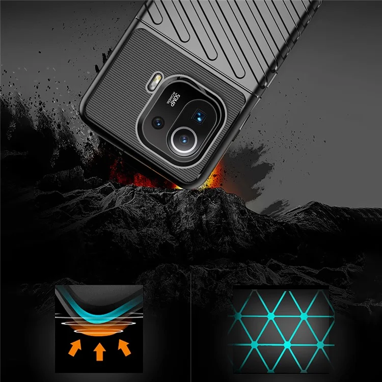 Thunder Series Stylish Twill Texture Soft TPU Case Telefone Para Xiaomi Mi 11 Pro - Preto