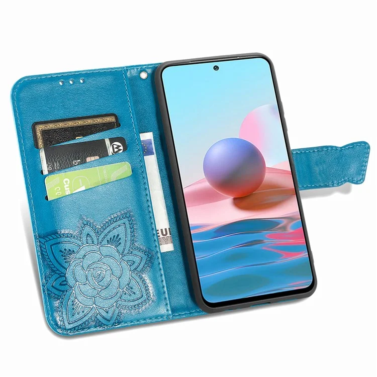 Empreinte Big Butterfly le Cuir Portefeuille Shell Téléphone Pour Xiaomi Redmi Note 10 4G / Redmi Note 10s - Bleu