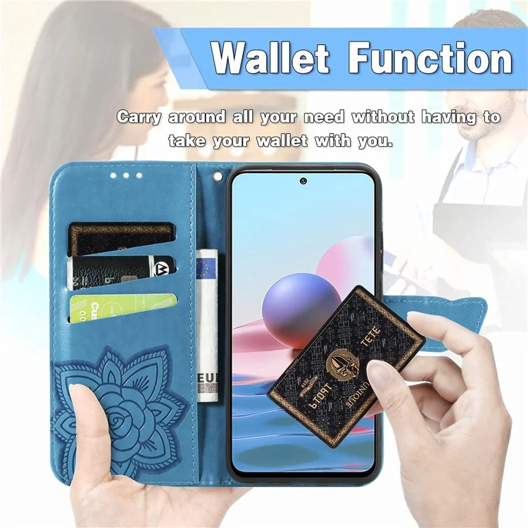 Empreinte Big Butterfly le Cuir Portefeuille Shell Téléphone Pour Xiaomi Redmi Note 10 4G / Redmi Note 10s - Bleu