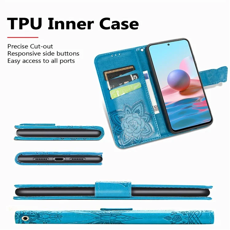 Empreinte Big Butterfly le Cuir Portefeuille Shell Téléphone Pour Xiaomi Redmi Note 10 4G / Redmi Note 10s - Bleu