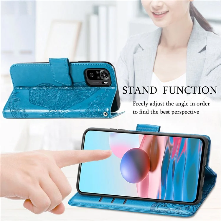 Empreinte Big Butterfly le Cuir Portefeuille Shell Téléphone Pour Xiaomi Redmi Note 10 4G / Redmi Note 10s - Bleu