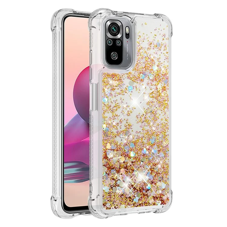 For Xiaomi Redmi Note 10S 4G /  Note 10 4G / Poco M5s 4G / Poco M5s 4G Dynamic Quicksand Shock-absorbing TPU Casing Cover - Gold Hearts