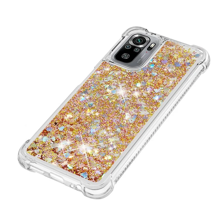 For Xiaomi Redmi Note 10S 4G /  Note 10 4G / Poco M5s 4G / Poco M5s 4G Dynamic Quicksand Shock-absorbing TPU Casing Cover - Gold Hearts