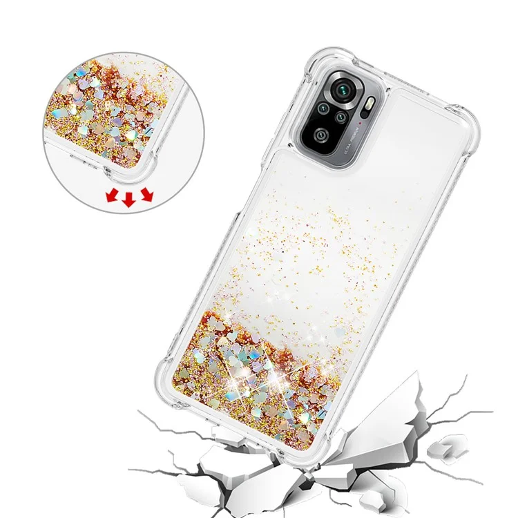 For Xiaomi Redmi Note 10S 4G /  Note 10 4G / Poco M5s 4G / Poco M5s 4G Dynamic Quicksand Shock-absorbing TPU Casing Cover - Gold Hearts