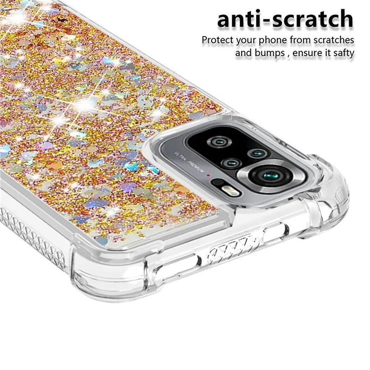For Xiaomi Redmi Note 10S 4G /  Note 10 4G / Poco M5s 4G / Poco M5s 4G Dynamic Quicksand Shock-absorbing TPU Casing Cover - Gold Hearts