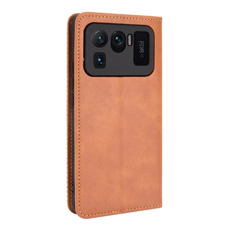 Magnetic Closure Vintage Style Phone Case Wallet Stand Leather Cover for Xiaomi Mi 11 Ultra - Brown