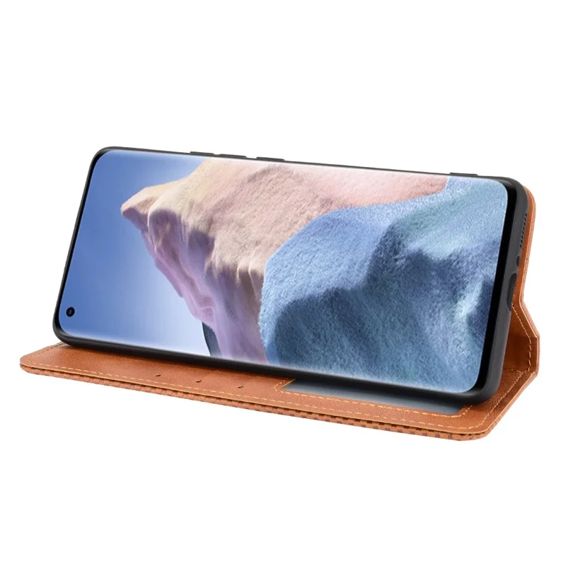 Magnetic Closure Vintage Style Phone Case Wallet Stand Leather Cover for Xiaomi Mi 11 Ultra - Brown