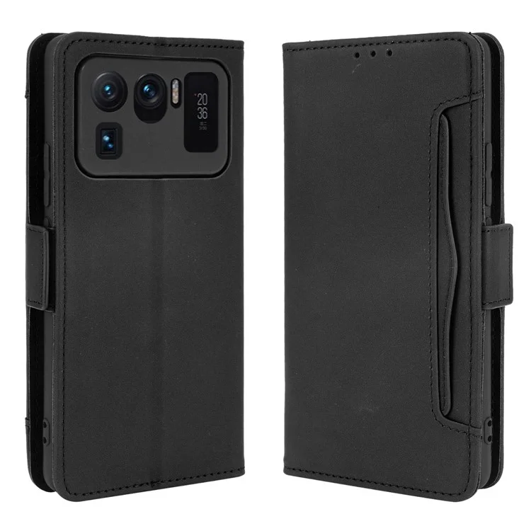 Кожаный защитный чехол-кошелек с множеством слотов для карт для Xiaomi Mi 11 Ultra - черный