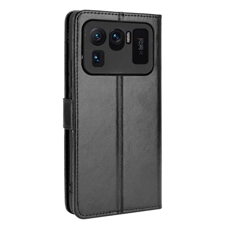 Crazy Horse Wallet Stand Кожаный Чехол с Ремешком Для Xiaomi Mi 11 Ultra - Черный
