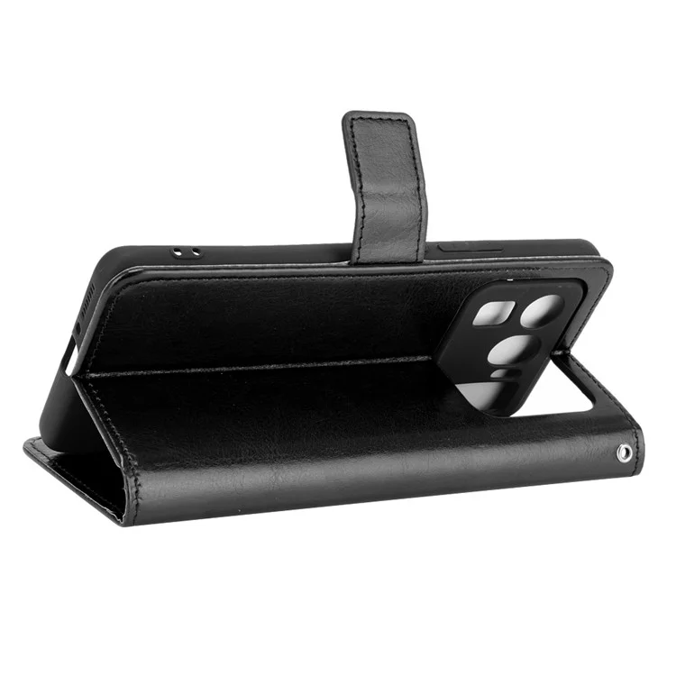 Crazy Horse Wallet Stand Кожаный Чехол с Ремешком Для Xiaomi Mi 11 Ultra - Черный