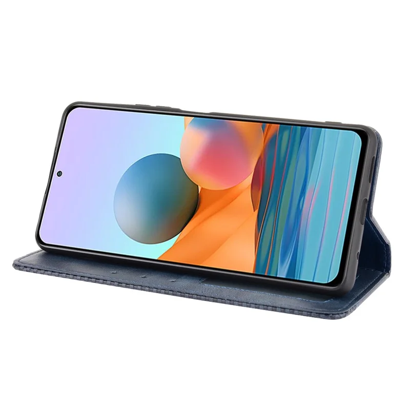 Magnetic Closure Vintage Style Phone Case Wallet Stand Leather Cover for Xiaomi Note 10 Pro 4G/Note 10 Pro Max 4G - Blue