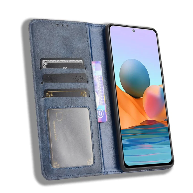 Magnetic Closure Vintage Style Phone Case Wallet Stand Leather Cover for Xiaomi Note 10 Pro 4G/Note 10 Pro Max 4G - Blue