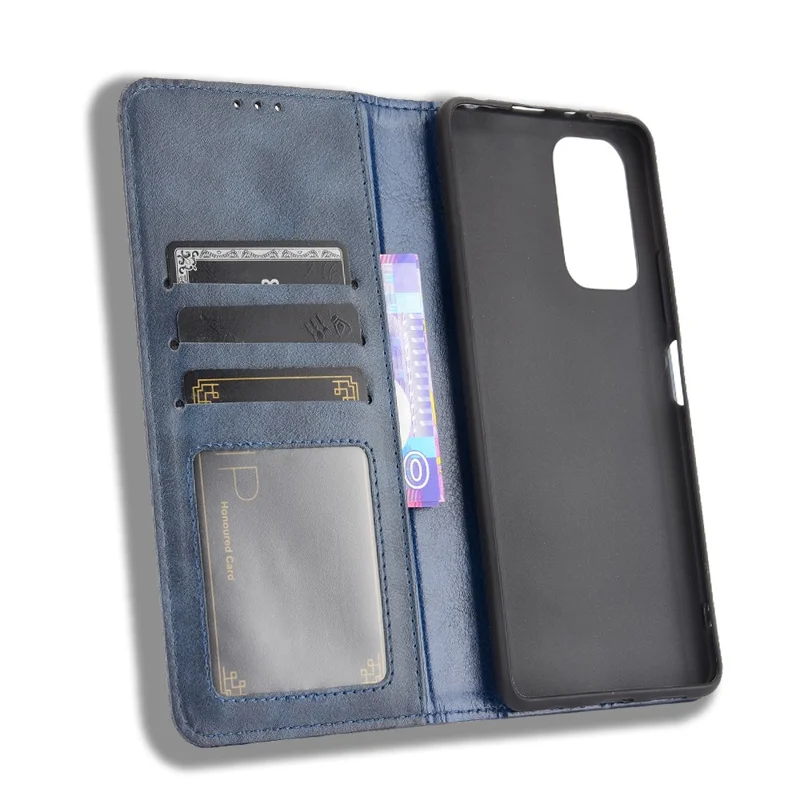 Magnetic Closure Vintage Style Phone Case Wallet Stand Leather Cover for Xiaomi Note 10 Pro 4G/Note 10 Pro Max 4G - Blue