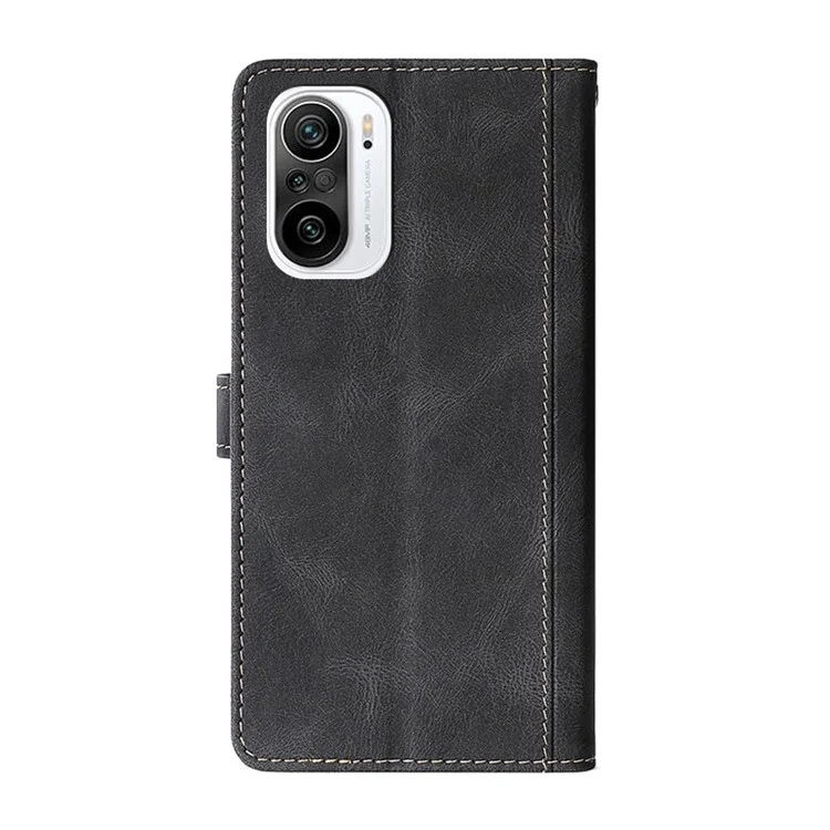 Stylish Contrast Color PU Leather + Inner TPU Phone Cover Case for Xiaomi Redmi K40/K40 Pro/K40 Pro+/Mi 11i/Poco F3 - Black