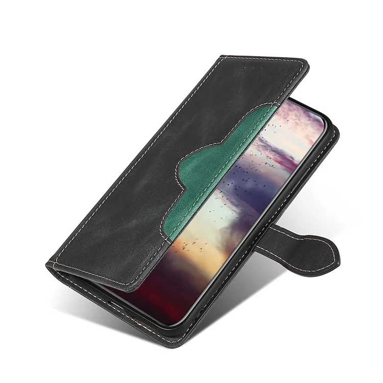 Stylish Contrast Color PU Leather + Inner TPU Phone Cover Case for Xiaomi Redmi K40/K40 Pro/K40 Pro+/Mi 11i/Poco F3 - Black