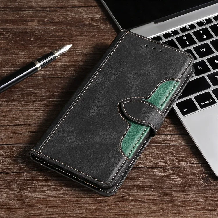 Stylish Contrast Color PU Leather + Inner TPU Phone Cover Case for Xiaomi Redmi K40/K40 Pro/K40 Pro+/Mi 11i/Poco F3 - Black