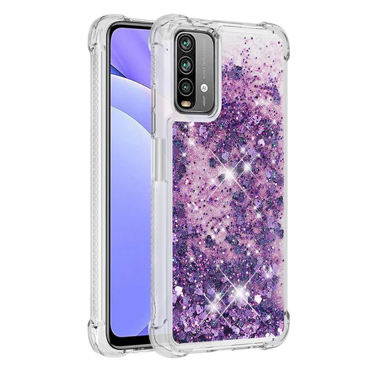 Couverture de Boîtier de Téléphone TPU Dynamic Quicks Sands-absorbing TPU Pour Xiaomi Poco m3 / Redmi 9 Power / Redmi 9t / Redmi Note 9 4G (Qualcomm Snapdragon 662) - Coeur Violet Foncé