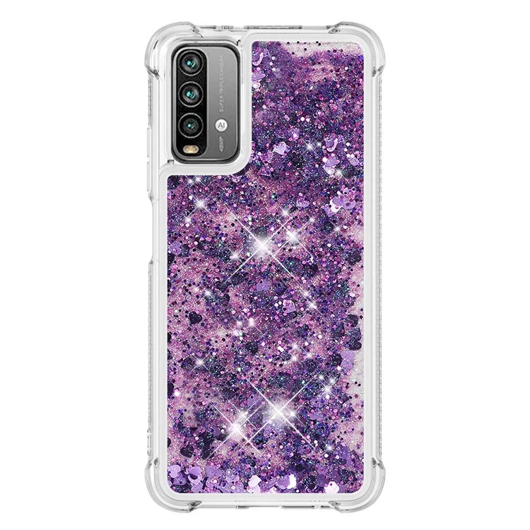 Couverture de Boîtier de Téléphone TPU Dynamic Quicks Sands-absorbing TPU Pour Xiaomi Poco m3 / Redmi 9 Power / Redmi 9t / Redmi Note 9 4G (Qualcomm Snapdragon 662) - Coeur Violet Foncé