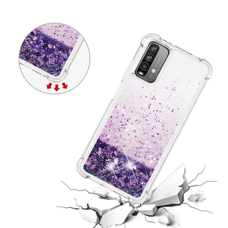 Couverture de Boîtier de Téléphone TPU Dynamic Quicks Sands-absorbing TPU Pour Xiaomi Poco m3 / Redmi 9 Power / Redmi 9t / Redmi Note 9 4G (Qualcomm Snapdragon 662) - Coeur Violet Foncé