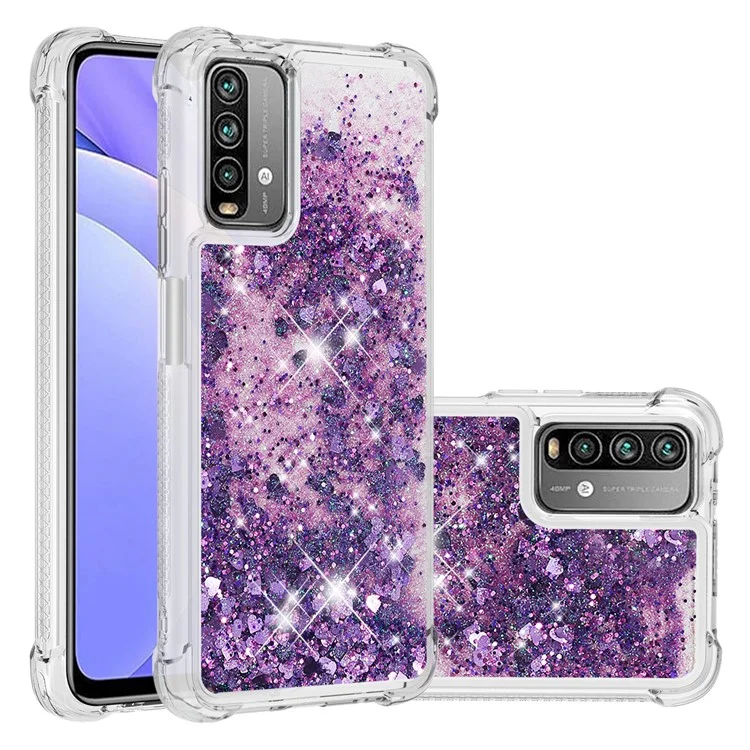 Couverture de Boîtier de Téléphone TPU Dynamic Quicks Sands-absorbing TPU Pour Xiaomi Poco m3 / Redmi 9 Power / Redmi 9t / Redmi Note 9 4G (Qualcomm Snapdragon 662) - Coeur Violet Foncé
