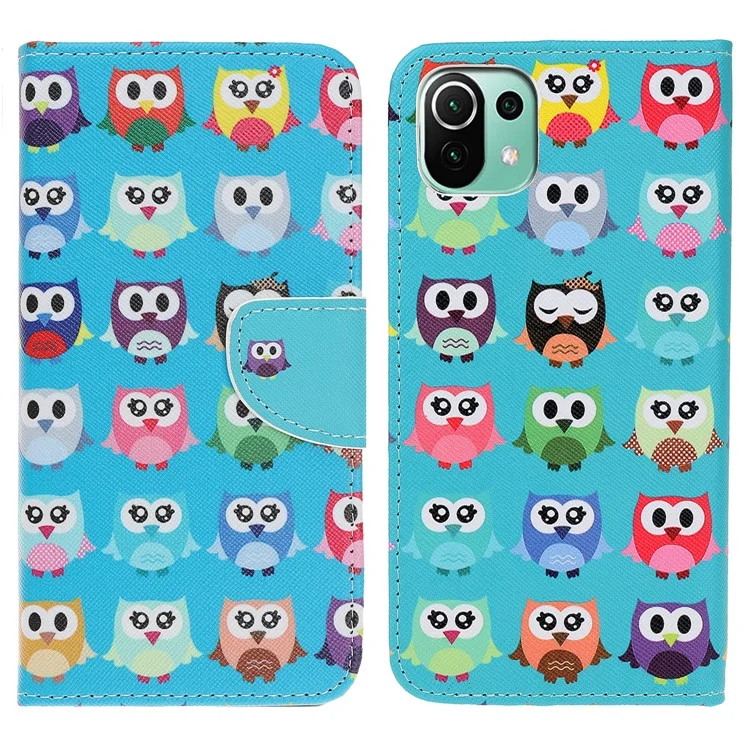 Modèle de Texture Croisée Impression du Support en Cuir Pour Xiaomi Mi 11 Lite 4g / 5g / 11 Lite 5G NE - Chouette Mignonne